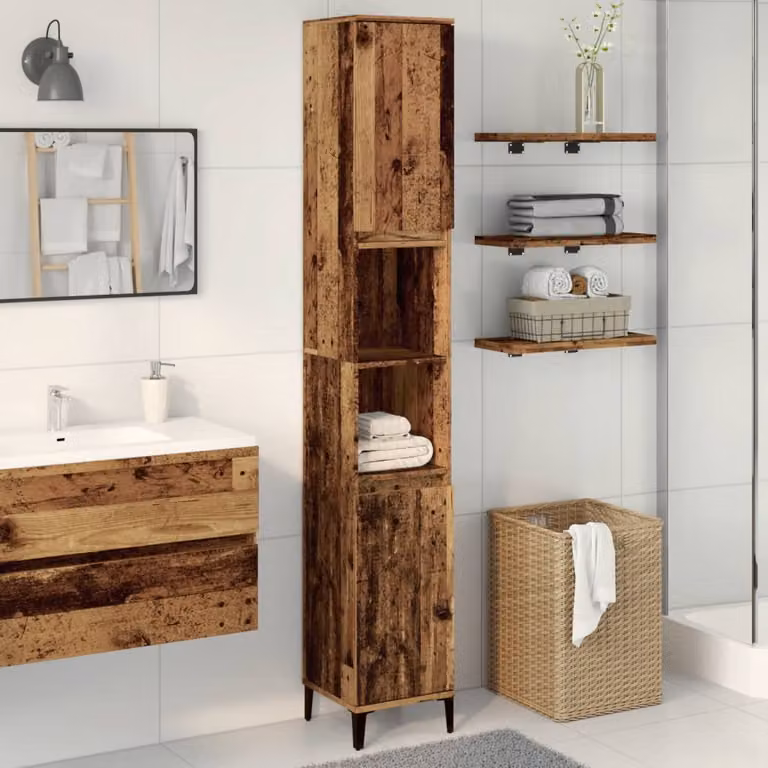 Armadietto da bagno vidaXL in stile industriale color marrone con ante a battente e ripiani interni, L/P/H: 30 x 30 x 190 cm
