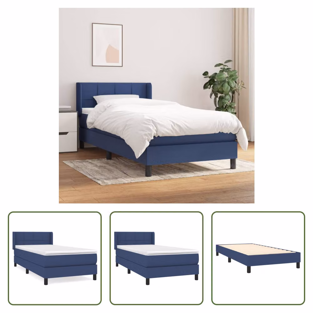 The Living Store Letto a molle con materasso blu 90x200 cm in tessuto