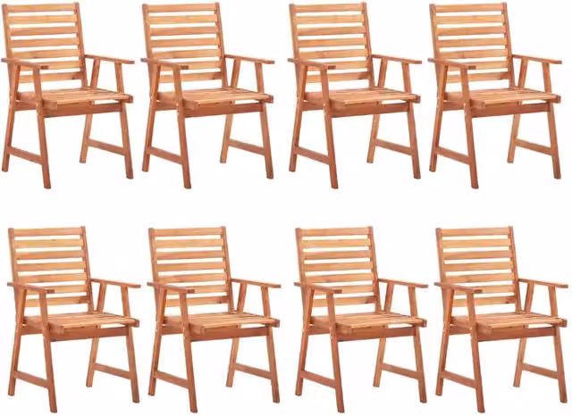 Set di 8 sedie da esterno vidaXL in legno di acacia oliato con cuscini blu e marrone per giardino e terrazza