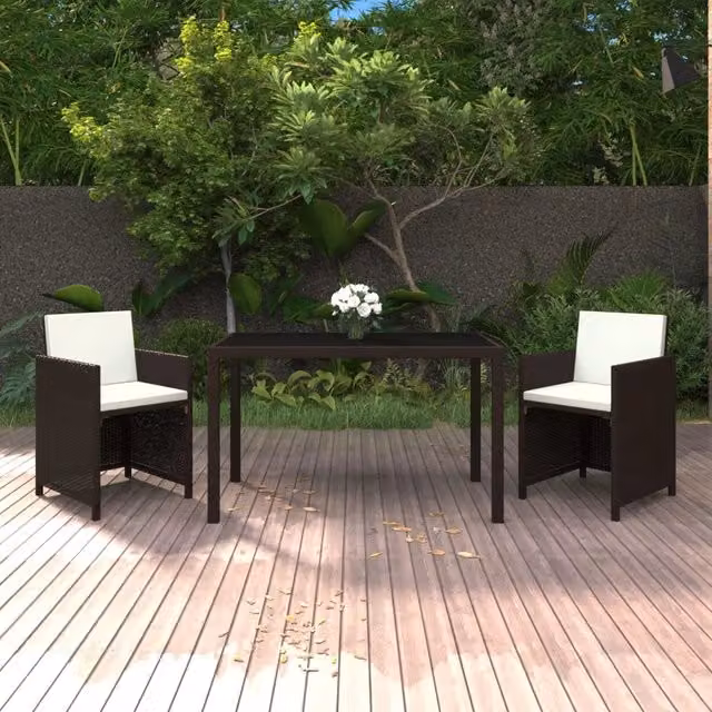 Set da Pranzo da Giardino 3 pz e Cuscini in Polyrattan Marrone 3095492