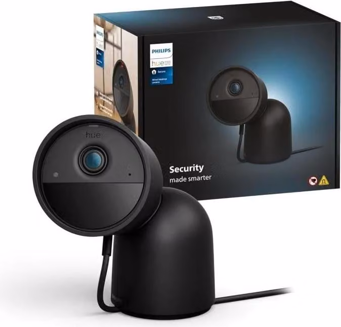 Philips Hue Secure Wired Camera with Desk Stand - HD 1080P - Indoor or Outdoor - Black
