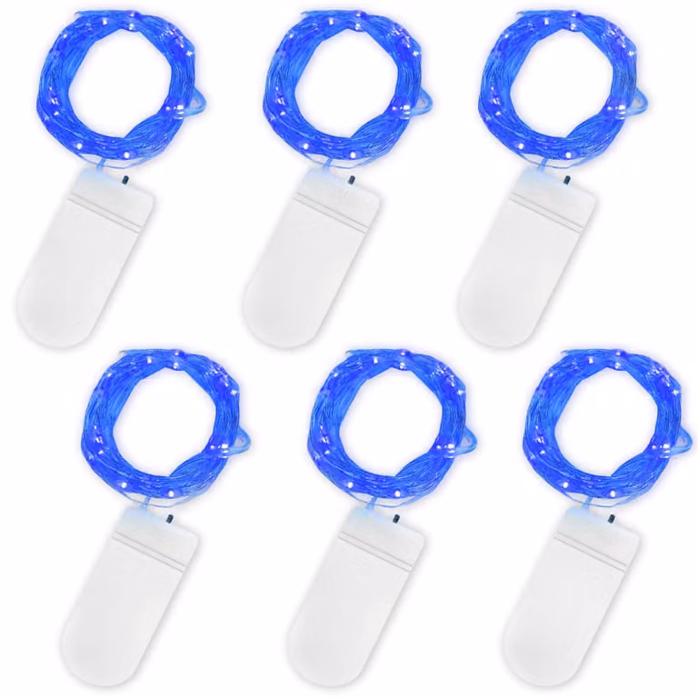 Catena luminosa a LED, confezione da 6 pezzi, 20 LED, 2 metri, colore blu, alimentazione a batteria