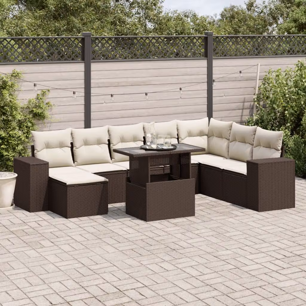 Maison Exclusive - Set Divani da Giardino 9pz con Cuscini Marrone in Polyrattan