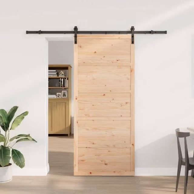Porta scorrevole moderna vidaXL in legno e acciaio, colore marrone, H: 208 cm, L: 90 cm