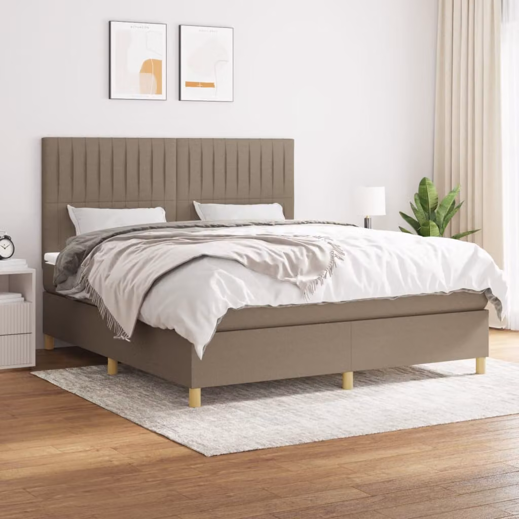 vidaXL Letto Ibrido con Giroletto a Molle e Materasso in Tessuto, Colore Beige/Grigio, L/P/H: 160 x 200 x 128 cm