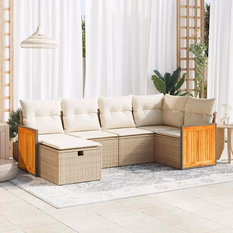 Set Divano da Giardino vidaXL a Forma di L composto da 6 Pezzi con Cuscini Beige e Struttura in Polyrattan e Acciaio