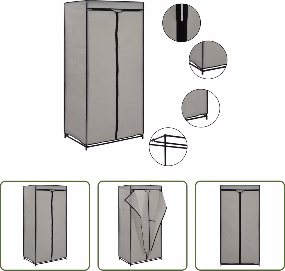 The Living Store Kleiderschrank Grau 75×50×160 cm