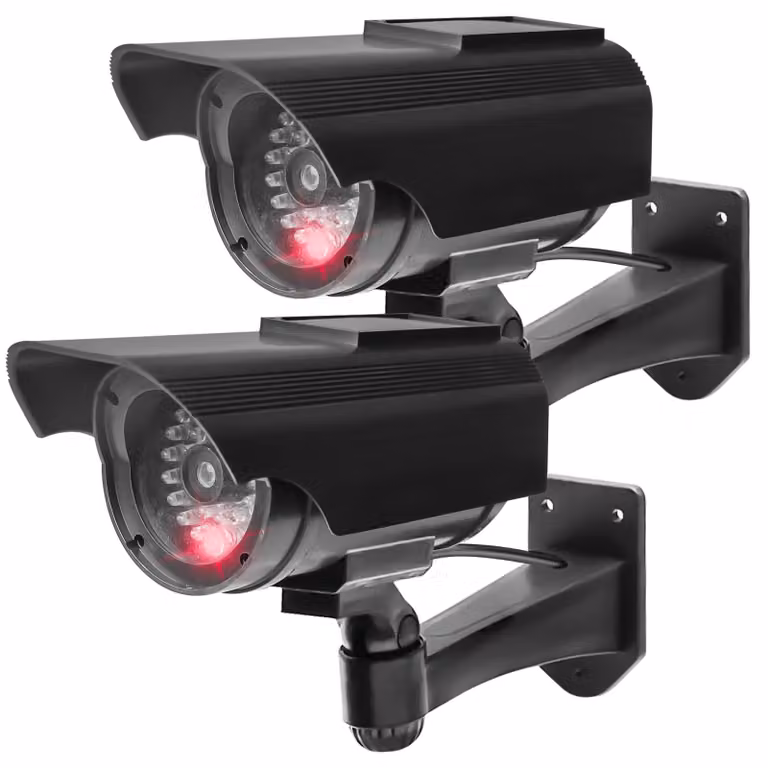 2 telecamere finte a energia solare con LED rossi