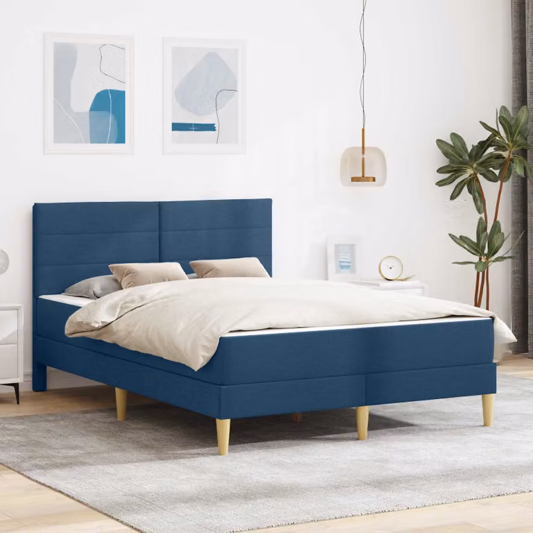 Struttura del letto moderna vidaXL in tessuto blu con doghe in legno L: 120 cm, P: 200 cm, H: 96 cm