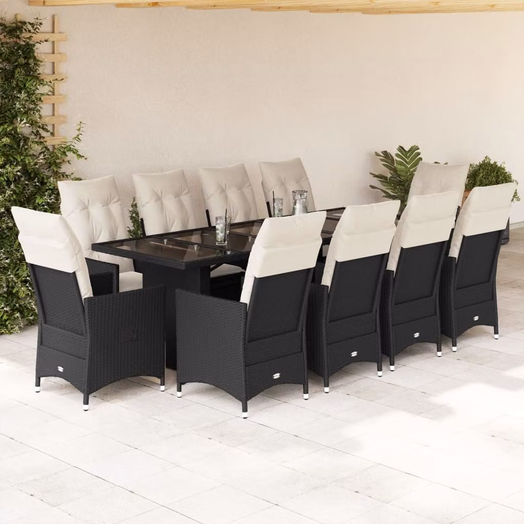 Maison Exclusive - Set da giardino bistrot 11 pezzi con cuscini in polyrattan nero