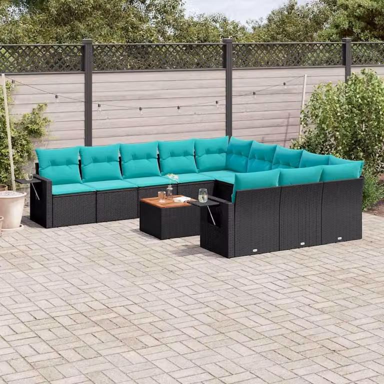 Maison Exclusive - Set da giardino 12 pezzi con cuscini, polyrattan nero