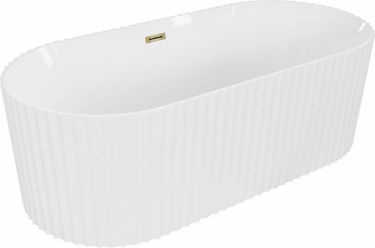Mexen Paola vasca da bagno freestanding rigata 150 x 75 cm, bianca lucida, troppopieno dorato - 52721507500-50