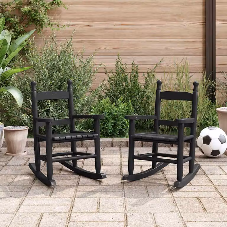 Set di 2 sedie a dondolo per bambini vidaXL in legno di pioppo massello nero laccato