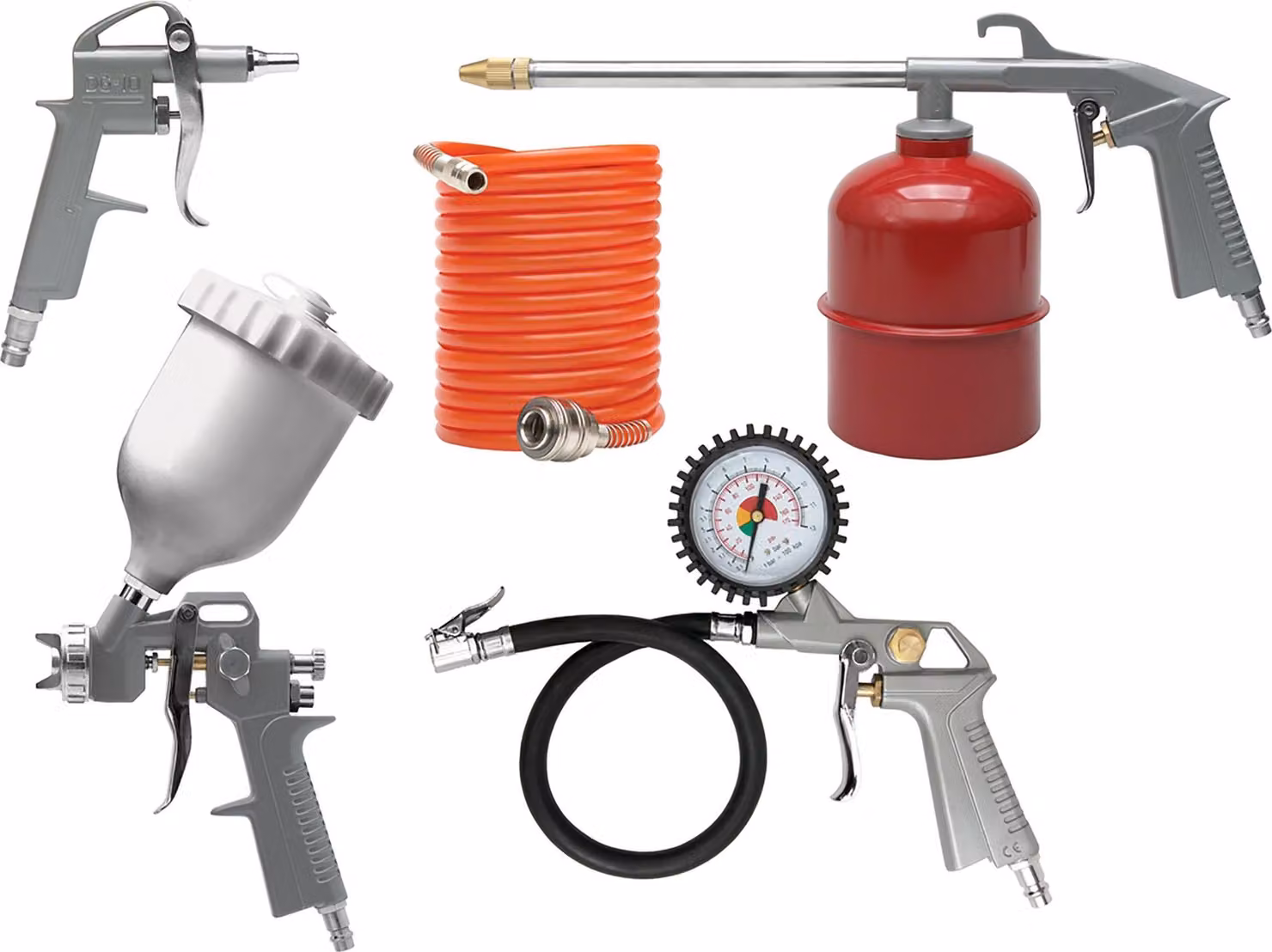 Set da 5 pezzi composto da pistola a spruzzo e pistola ad aria compressa con serbatoio superiore