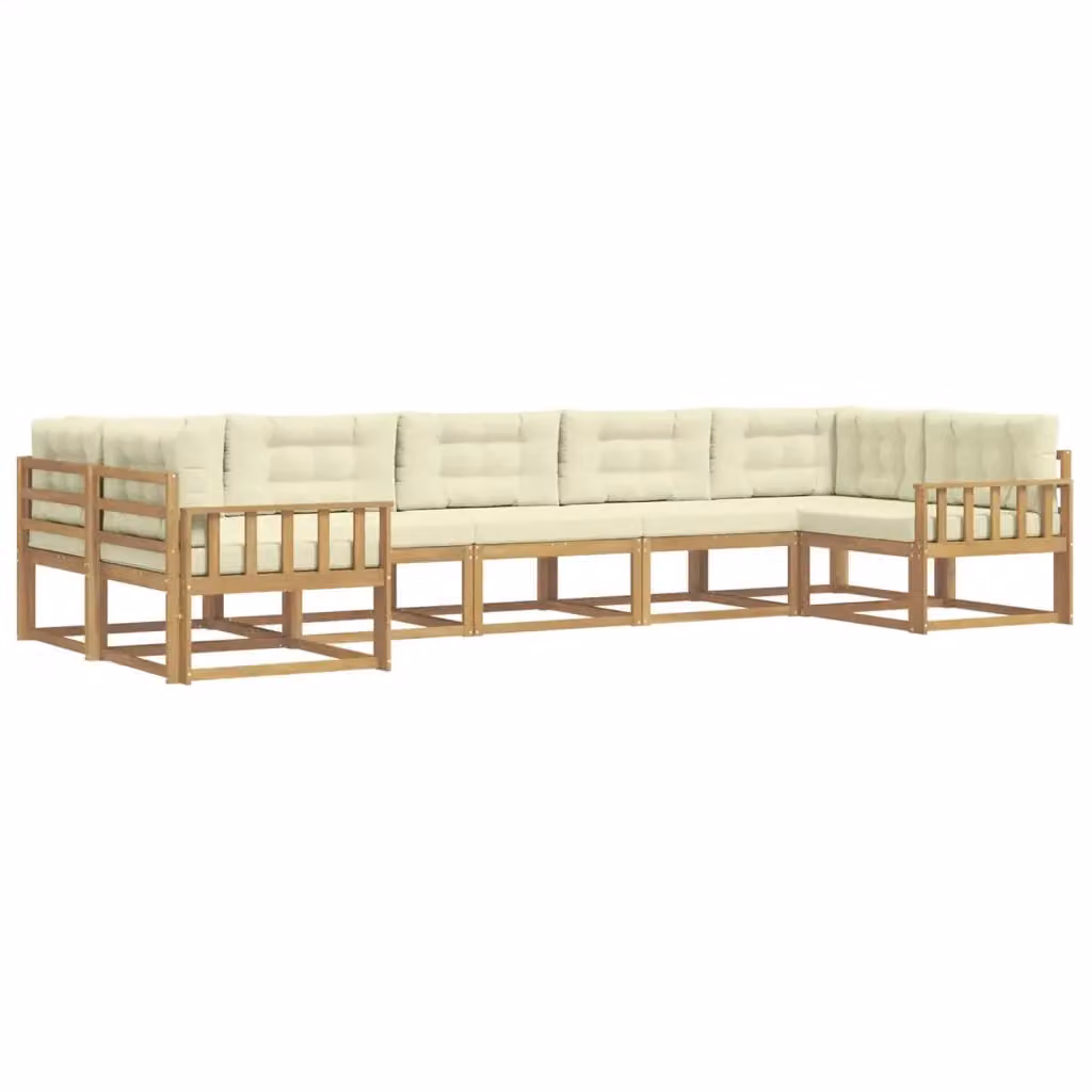 Set di divani da esterno a L vidaXL in legno di acacia con cuscini Bianco e Beige – 2