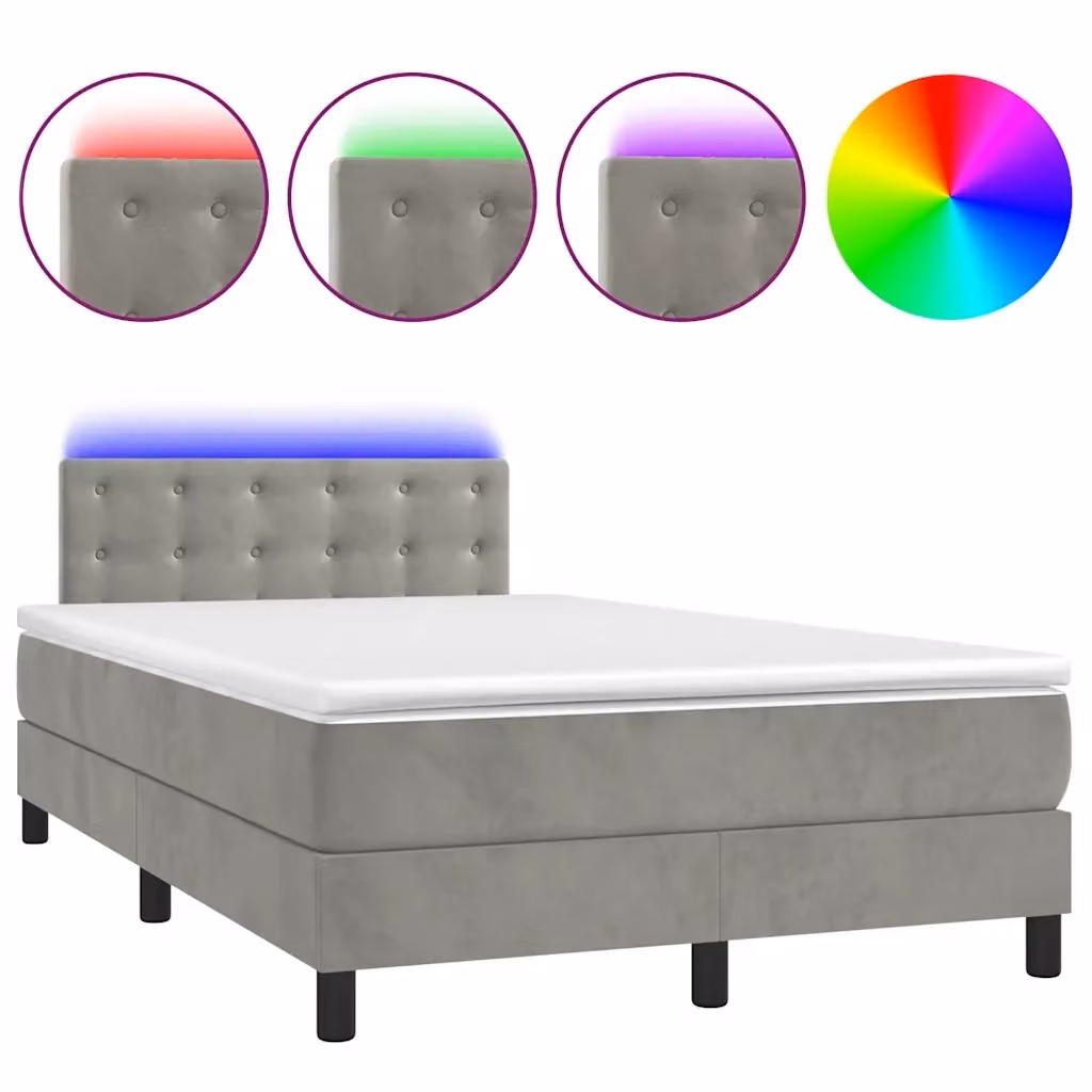 vidaXL Letto Ibrido con Materasso e Illuminazione LED in Velluto Grigio L/P/H: 120 x 200 x 78 cm – 2