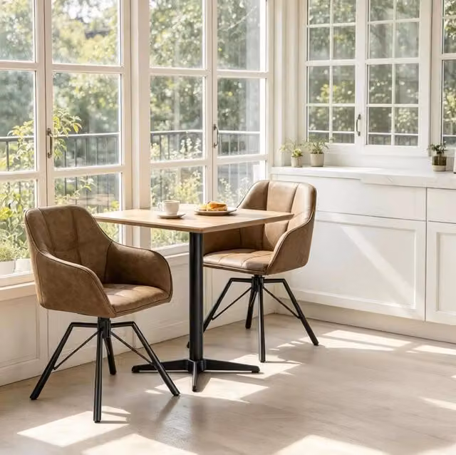 Set di 2 sedie da pranzo ULEVR girevoli a 360¡ã con braccioli, rivestimento in similpelle marrone e gambe in metallo