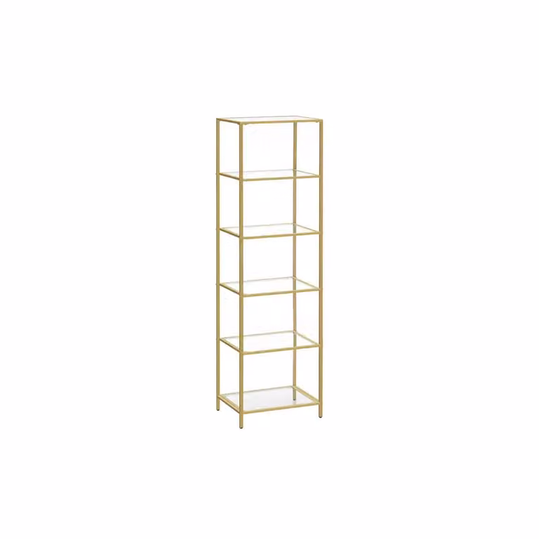Scaffale con Ripiani in Vetro Temperato Facile da Montare, Dorato / 6 Ripiani (30 x 40 x 177,3 cm)