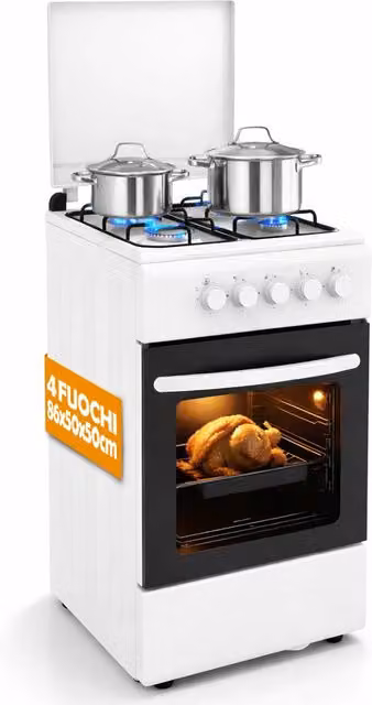 Cucina a Gas 86x50x50 cm Piano Cottura a 4 Fuochi da Esterno con Forno e Coprifuochi Bianco