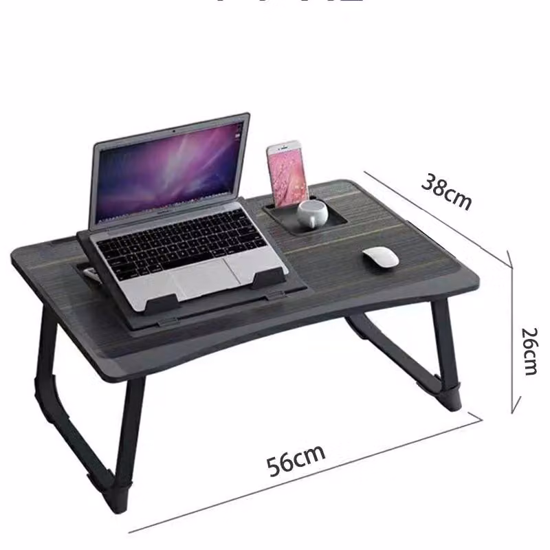 Tavolo portatile per laptop - Tavolino pieghevole da letto - Altezza regolabile da 27 a 40 cm - Angolo di inclinazione di 35° - Struttura in metallo - Spazio di stoccaggio - Grigio scuro