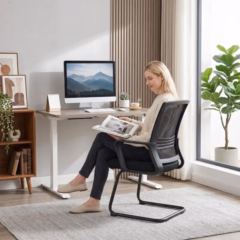 Set da 2 sedie da conferenza ergonomiche REDOM in tessuto e metallo nero L: 58,5 cm, P: 57,5 cm, H: 93 cm – 2
