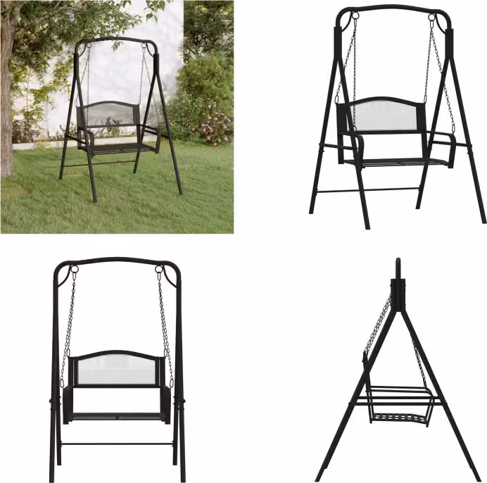 vidaXL Altalena Hollywood 124 cm in acciaio nero - Altalena Hollywood - Altalena Hollywood - Panca per altalena - Panchina