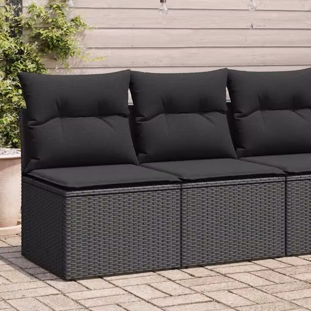 Set di divani da giardino da 2 posti vidaXL con cuscini neri in rattan e struttura in metallo nero – 1