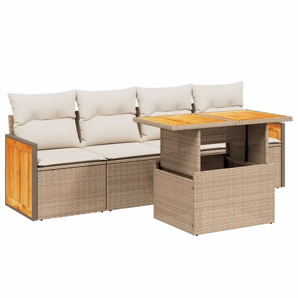 Set Divano da Giardino Moderno VIDAXL in Polyrattan con 5 Cuscini Beige – 2