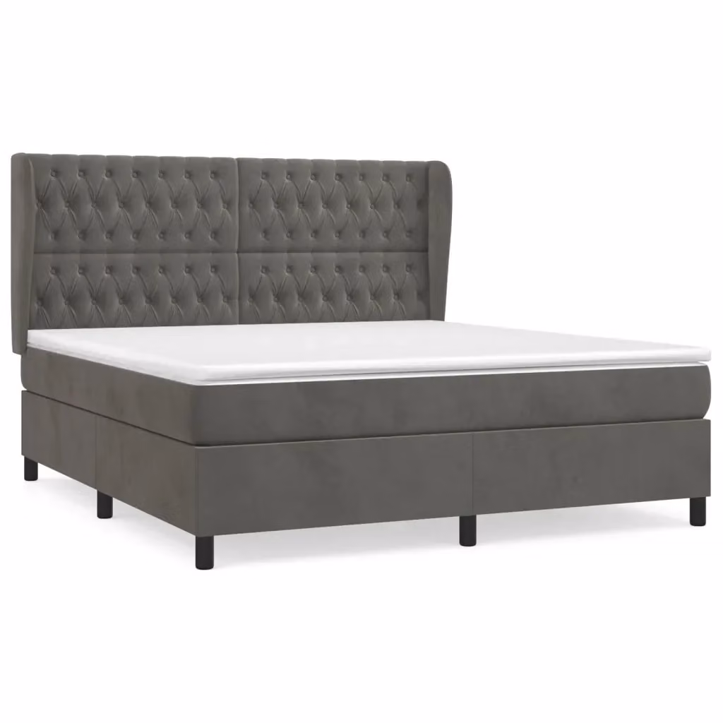 vidaXL Giroletto a Molle con Materasso Ibrido in Velluto Grigio L/P/H: 180 x 200 x 128 cm – 2