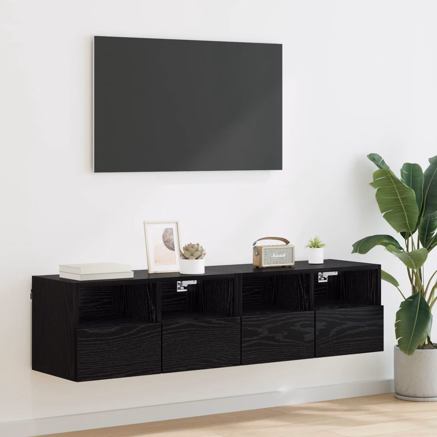Set di 2 mobiletti TV da parete vidaXL moderni in legno ingegnerizzato nero, L/P/H: 60 x 30 x 30 cm