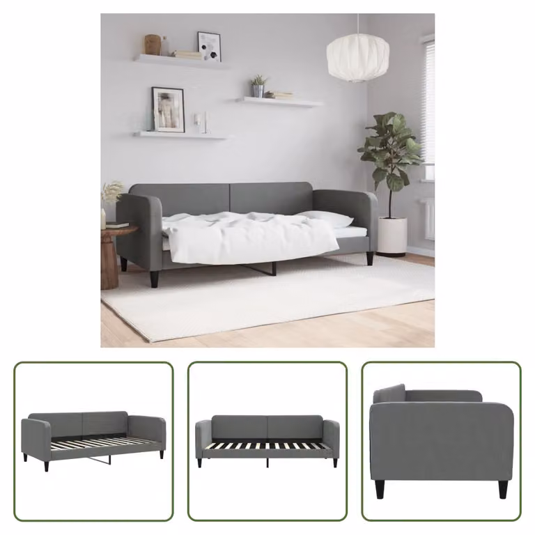 The Living Store Letto da giorno grigio scuro 90x200 cm in tessuto