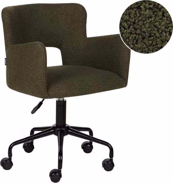 Sedia da scrivania girevole BELIANI in tessuto bouclé verde con schienale imbottito, regolabile in altezza e dotata di rotelle, stile moderno industriale per ufficio o casa