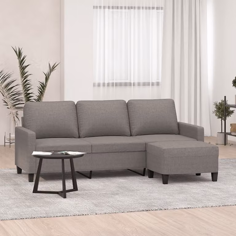vidaXL Divano a 3 Posti Moderno con Poggiapiedi in Tessuto Beige o Grigio, L: 198 cm, P: 80 cm, H: 77 cm