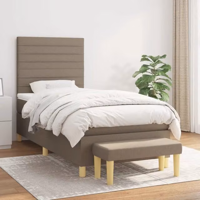 Letto Ibrido vidaXL con Giroletto a Molle e Materasso in Tessuto Beige e Bianco L/P/H: 100 x 200 x 203 cm – 1