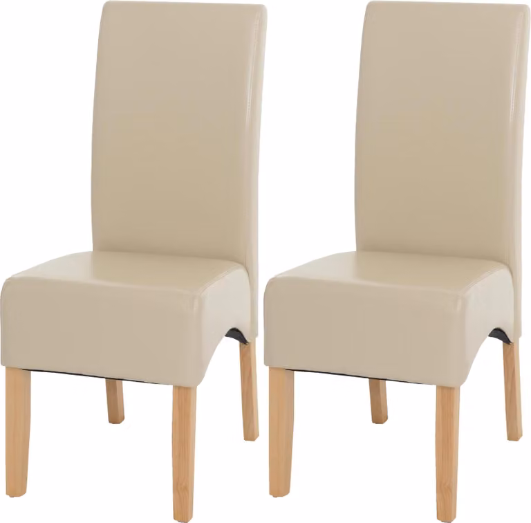 Set da 2 sedie da pranzo/da cucina imbottite | A x L x P 102 x 44 x 54 cm | Altezza della seduta 47 cm | Pelle | Gambe chiare | Colore crema