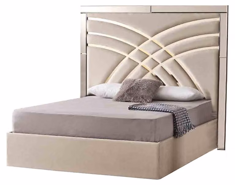 Beiges Doppelbett Designer Schlafzimmer Bettrahmen Luxuriöse Möbel