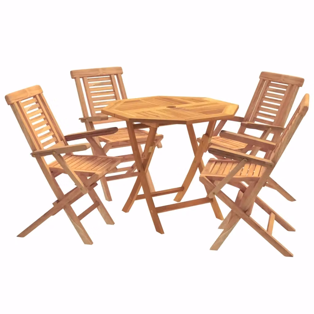 Set bistro da giardino pieghevole vidaXL in legno di teak 5 pezzi colore marrone e beige – 2