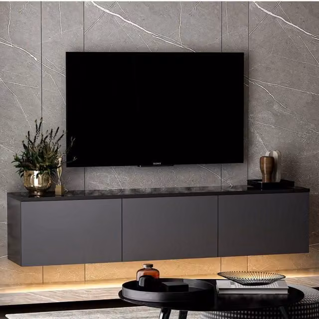 DMORA Mobile Porta TV Moderno con Luci LED Integrate, Nero Antracite, L 160 cm x P 32 cm x H 35 cm