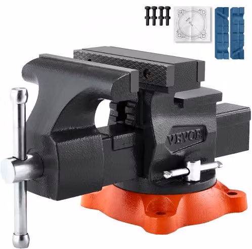 Morsa da banco VEVOR in ferro nodulare nera con base girevole a 360 gradi e apertura massima ganascia 140 mm per carichi pesanti e serraggio tubi tondi