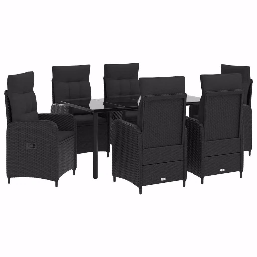 Set da pranzo per giardino e terrazzo vidaXL in polyrattan nero, 7 pezzi – 2