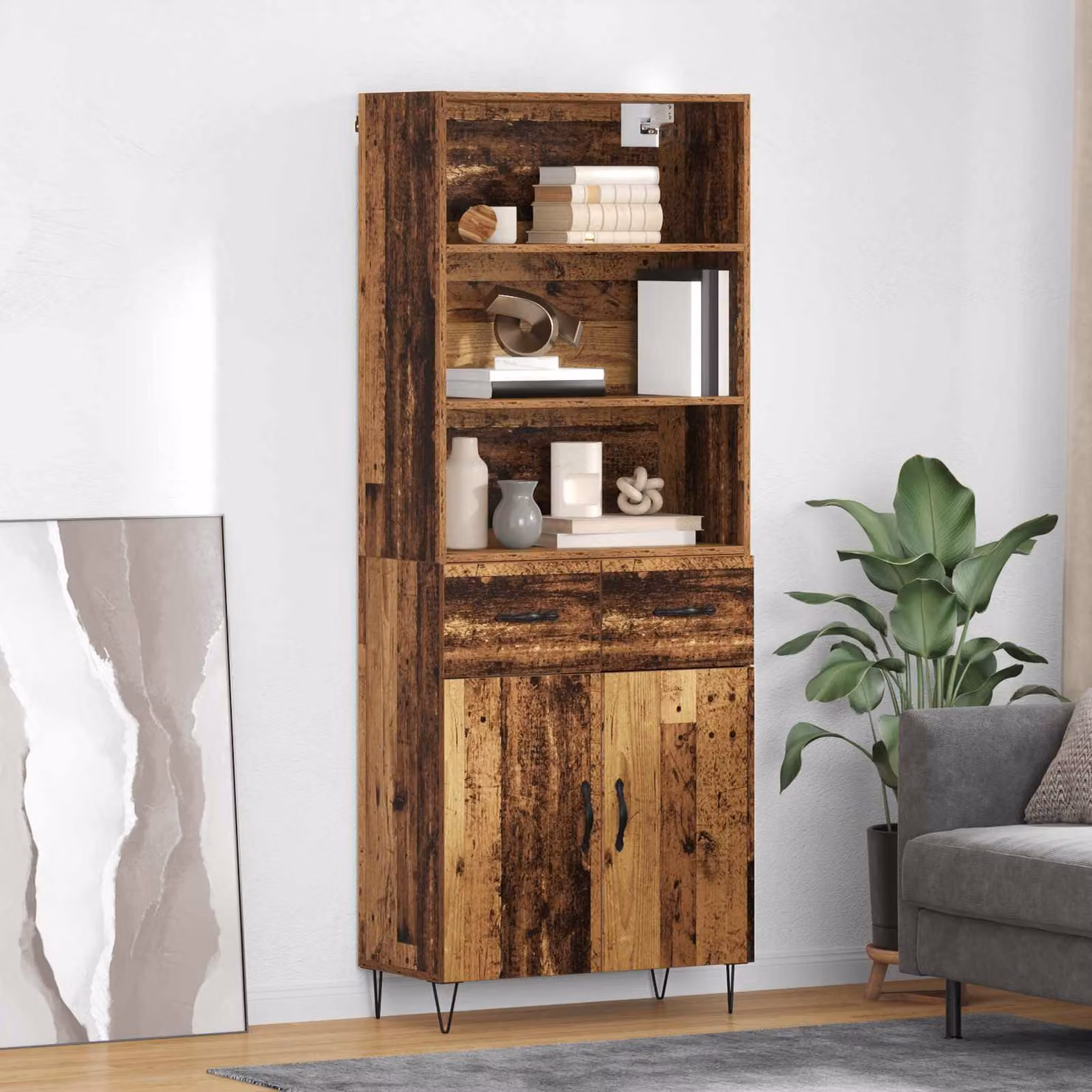 Set di 2 credenze vidaXL in stile industriale color marrone con ante a battente e ripiani interni, L/P/H: 69,5 x 34 x 180 cm