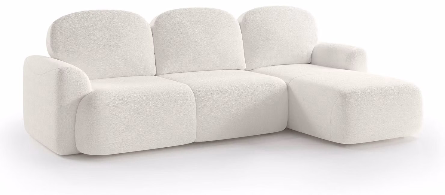 Divano a tre posti con funzione letto, modello Bulu, lato destro, colore "Sonnige Perle" (Perla Solare)