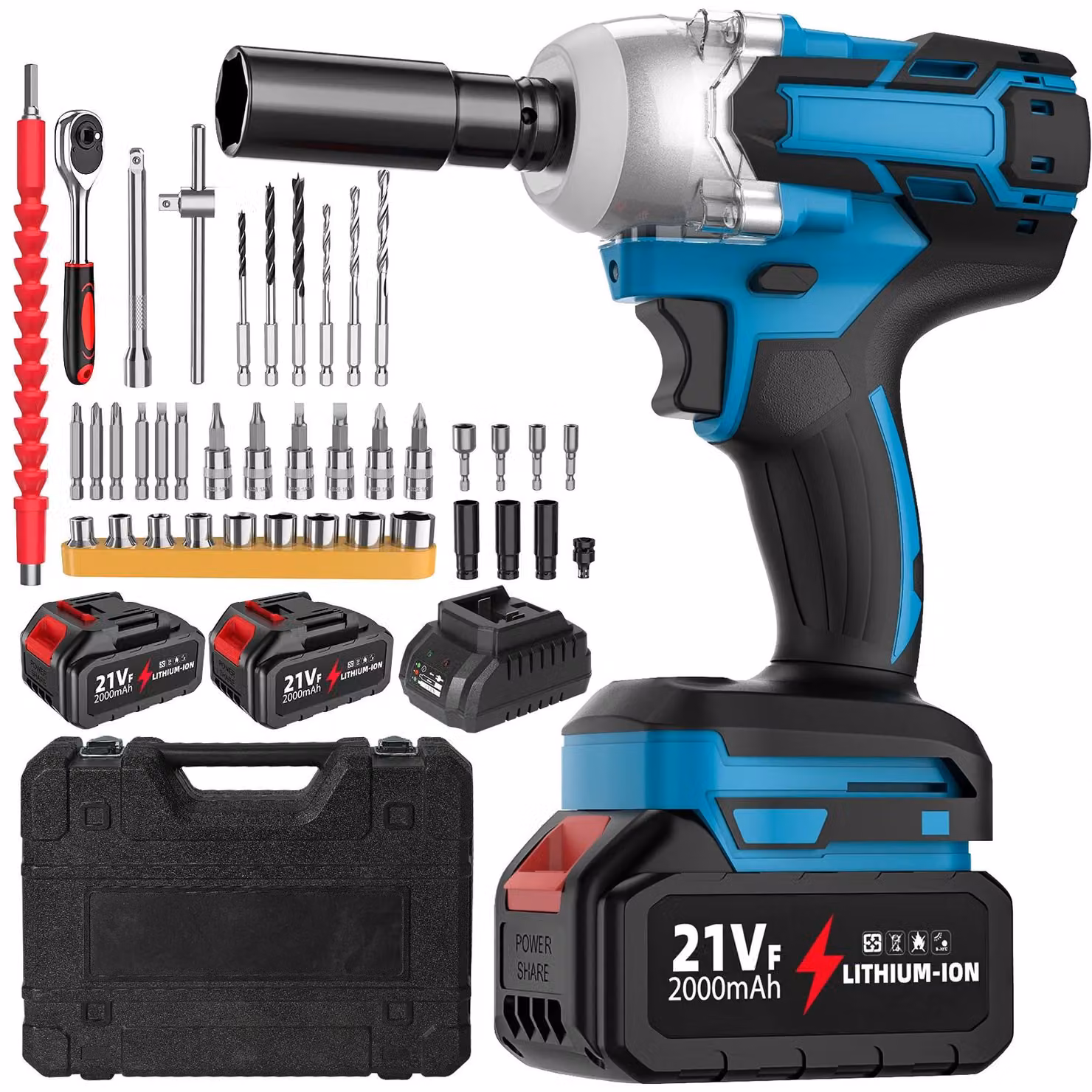 Avvitatore a percussione a batteria - Motore brushless - 21 V - 380 Nm - 2 batterie - Ideale per riparazioni auto - Utensile elettrico