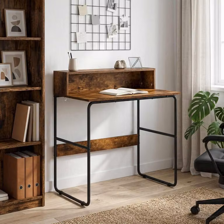 Scrivania con spazio di archiviazione vidaXL in stile industriale, colore marrone rovere, L: 120 cm, P: 60 cm, H: 75 cm