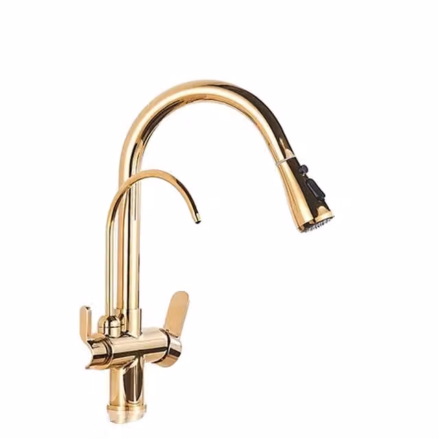 Rubinetto da cucina, design estraibile, rubinetto con filtro per l'acqua, oro A