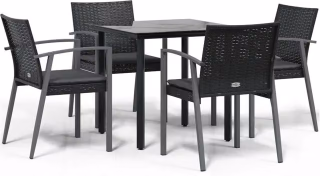 Set Pranzo da Giardino 5pz | Set Salotto da Giardino con Cuscini in Polyrattan e Acciaio