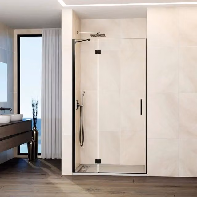 Box doccia frontale GLASS fisso + porta battente chiusura magnetica 75 cm (72-74; fisso 25+porta 50) titanio