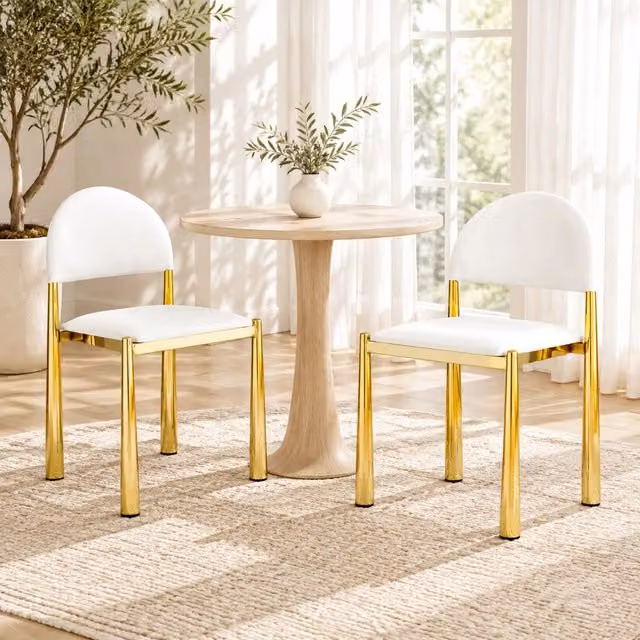 Set di 2 sedie da pranzo moderne con schienale semicircolare imbottito, sedie in similpelle e struttura in metallo, altezza 80 cm