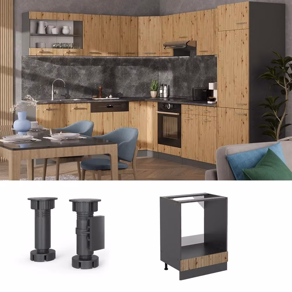 Mobile per forno da incasso Vicco R-Line Rovere e Antracite L: 60 cm, H: 81,6 cm – 2