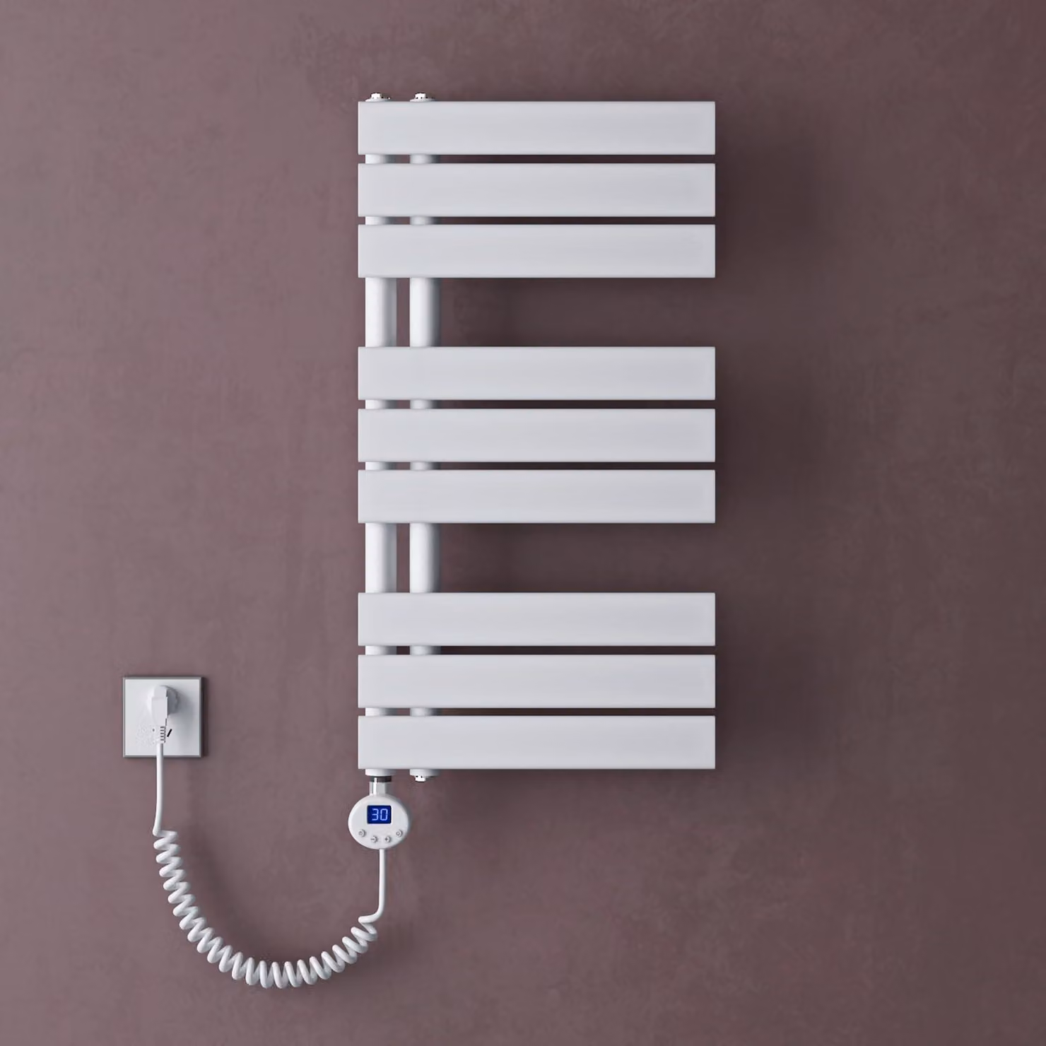 doporro Scaldasalviette Elettrico Bagno con Termostato Digitale e Funzione Timer 76x40cm 600W Bianco, Termoarredo Elettrico Temperatura Regolabile, Radiatore da Parete Verticale - FN